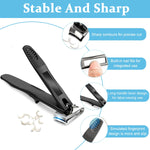 MAYCREATE Nail Clipper with 360° Rotatable Head and Long Handle Stainless Steel Cutter | Built in Nail File and PU Sleeve