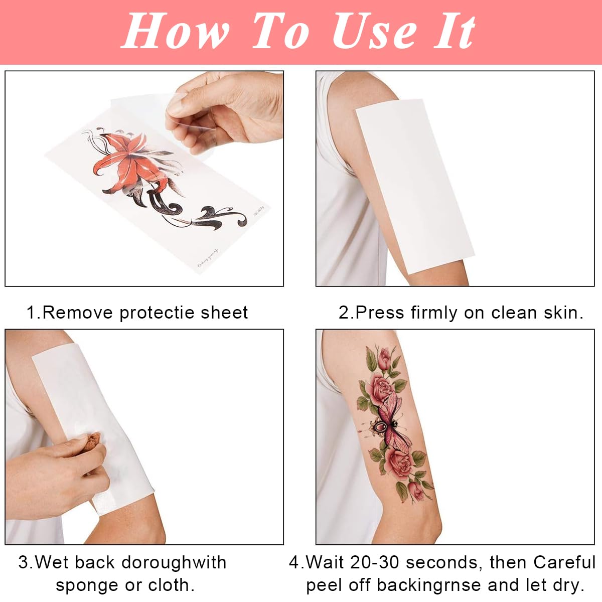 MAYCREATE® 10 Sheet Floral Tattoo Sticker Large Temporary Tattoo for Women, Rose Flower Haif Arm Band Tattoo, Waterproof Enchanting Body Art Tattoo Stickers for Neck, Waist, Back