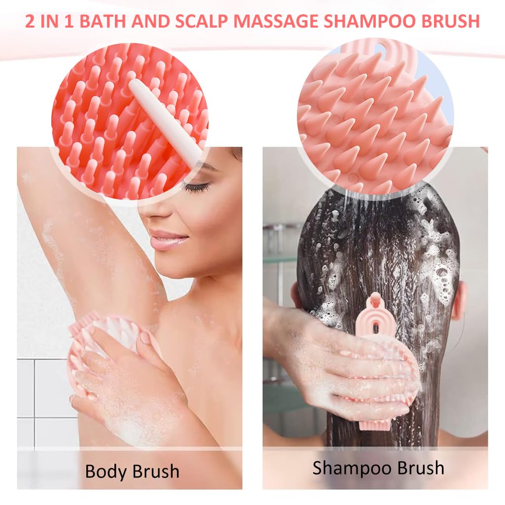 MAYCREATE Silicone Body Scrubber, 2 in 1 Bath and Shampoo Brush, Soft Silicone Loofah for Sensitive Skin, Double-Sided Body Brush for Men Women, Lathers Well, Gentle Exfoliating