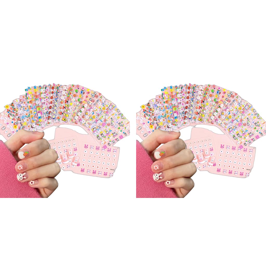 MAYCREATE Cartoon Rabbit Nail Art Stickers for DIY Manicure with 3D Self Adhesive 30 Sheets | Safe for Kids