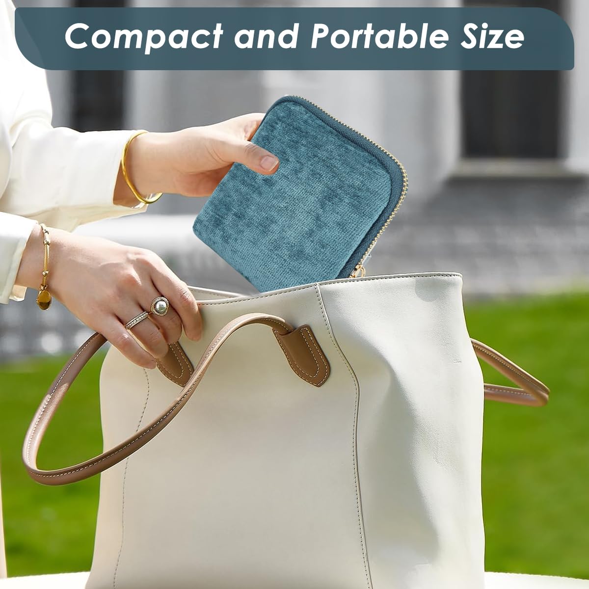 MAYCREATE Jewelry Storage Pouch for Rings Earrings and Necklaces 13x11.5cm with Tassel Zipper | Soft Blue Organizer for Travel