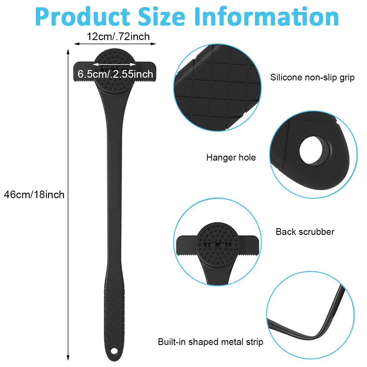 MAYCREATE Body Back Shaver for Men with 18 Inch Handle and Silicone Scrubber Pad | Includes 5 Stainless Steel Razors