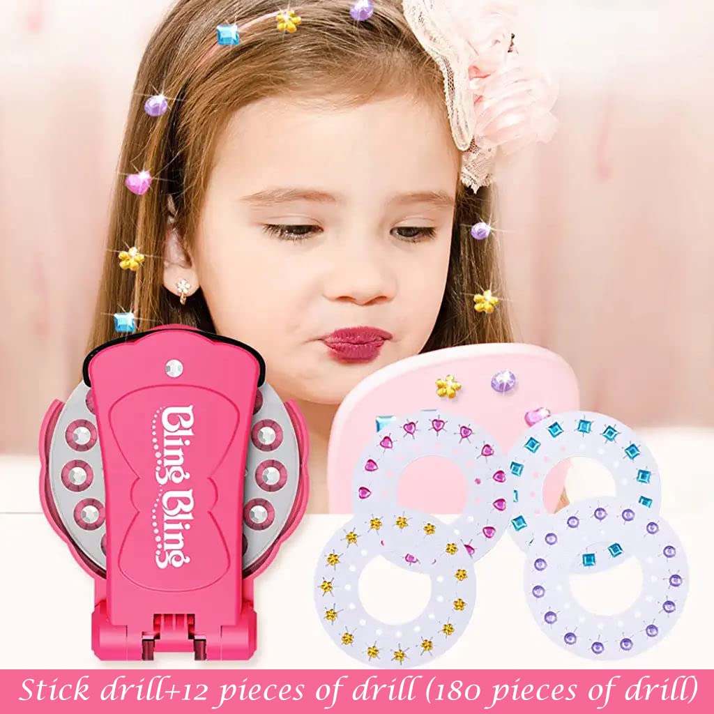 MAYCREATE® Hair Gem Stamper Quick Hair Gem Stapler with 180pcs Glitter Gems Kit for Girls Teens 6+ Ages Bling Hair in Seconds Hair-Safe Styling Tool for Party