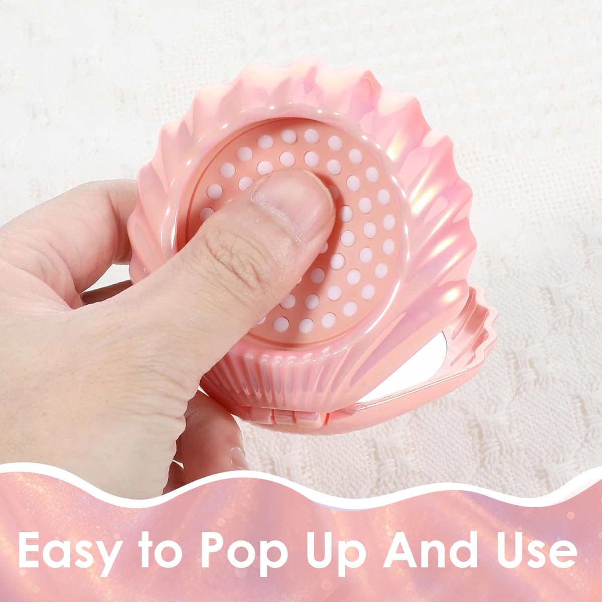 MAYCREATE Portable Comb for Travel with Built-In Mirror and Scalp Massage Brush | Pink Seashell