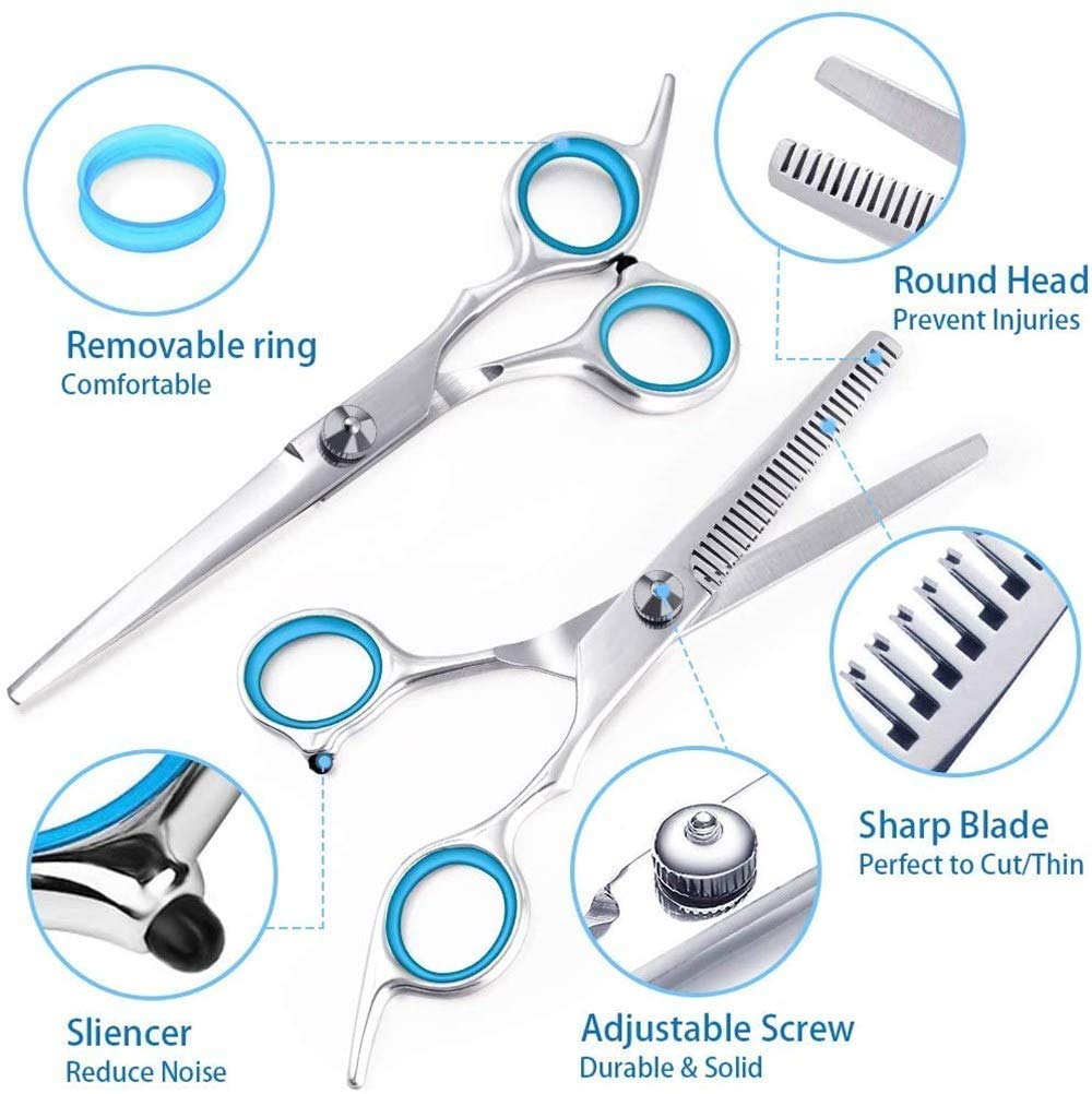 MAYCREATE Hair Cutting Scissors Set for Salon and Home Use featuring 6 in Size & Offset Grip | Stainless Steel Thinning Shears with 30 Teeth