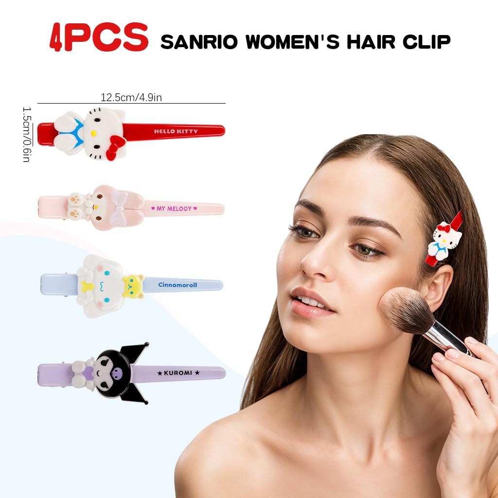 MAYCREATE Hair Clips for Girls featuring Hello Kitty Kuromi Melody & Cinnamoroll 4pcs Set