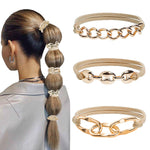 MAYCREATE Hair Ties for Women featuring Golden Metal Loop Chain | Set of 3 Elastic Bracelets