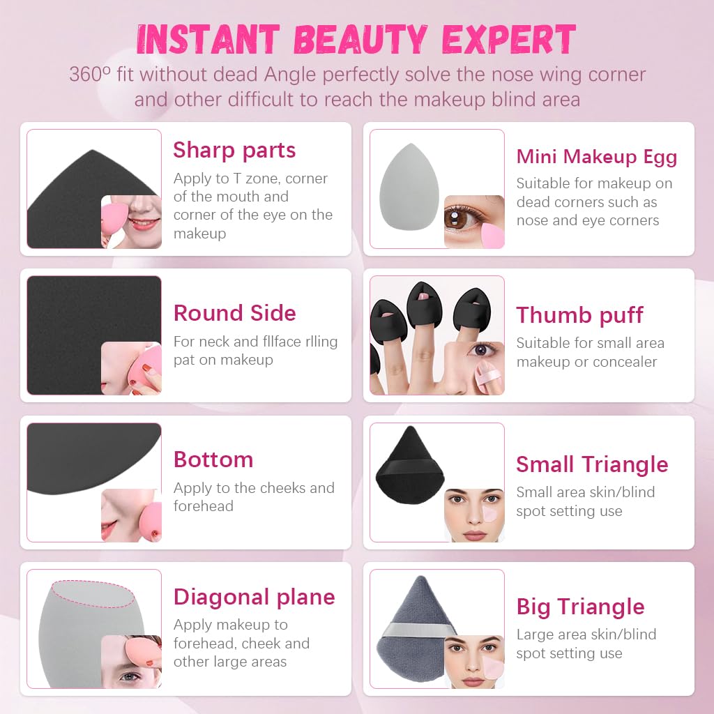 MAYCREATE Powder Puff Set for Makeup with Triangular Blending Pads | 14‑Piece Foundation Kit