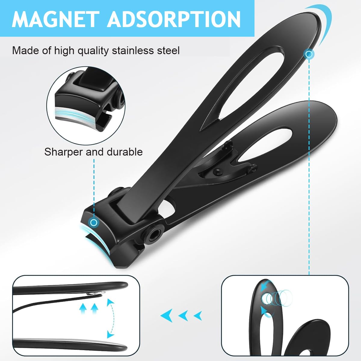 MAYCREATE Nail Clipper for Thick Nails with 15mm Curved Blade and Anti Splash Case | Stainless Steel 8.8x1.4cm Portable Cutter