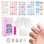 MAYCREATE Press on Nails for Kids with 120 pcs Cartoon Designs & Sticky Tabs | Fun DIY Gift
