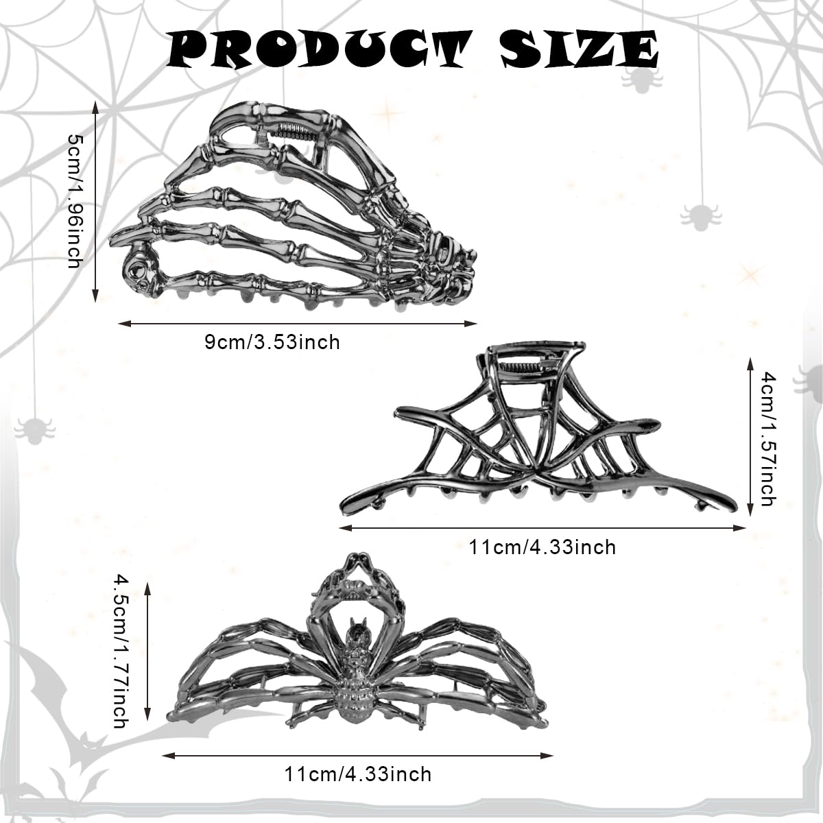 MAYCREATE Gothic Hair Claw Clips for Halloween with Metal Alloy Skeleton Hand Set of 3 | Punk Style Accessories