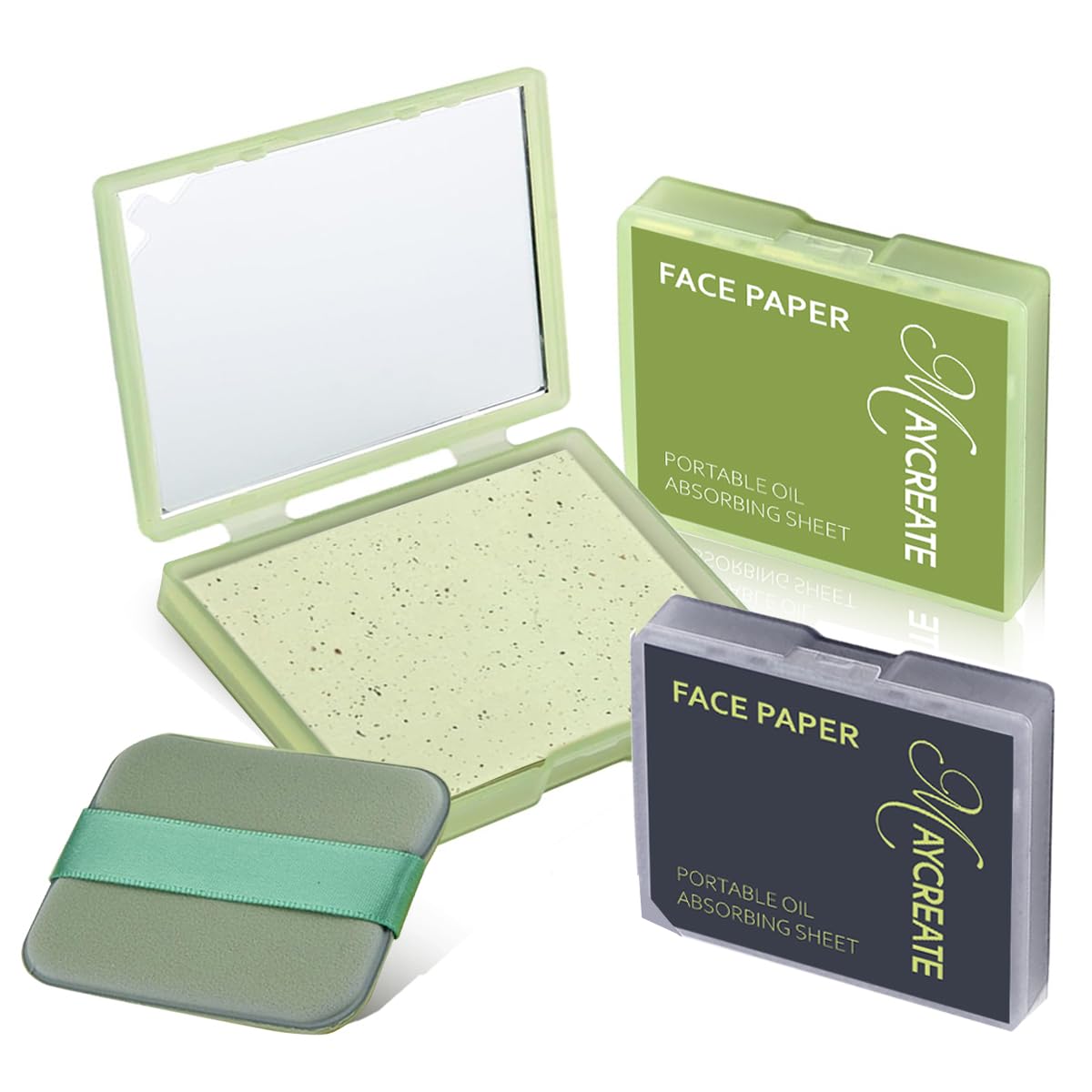 MAYCREATE Oil Blotting Paper for Oily Skin with Mirror and Puff 200 Pcs Natural Linen Sheets