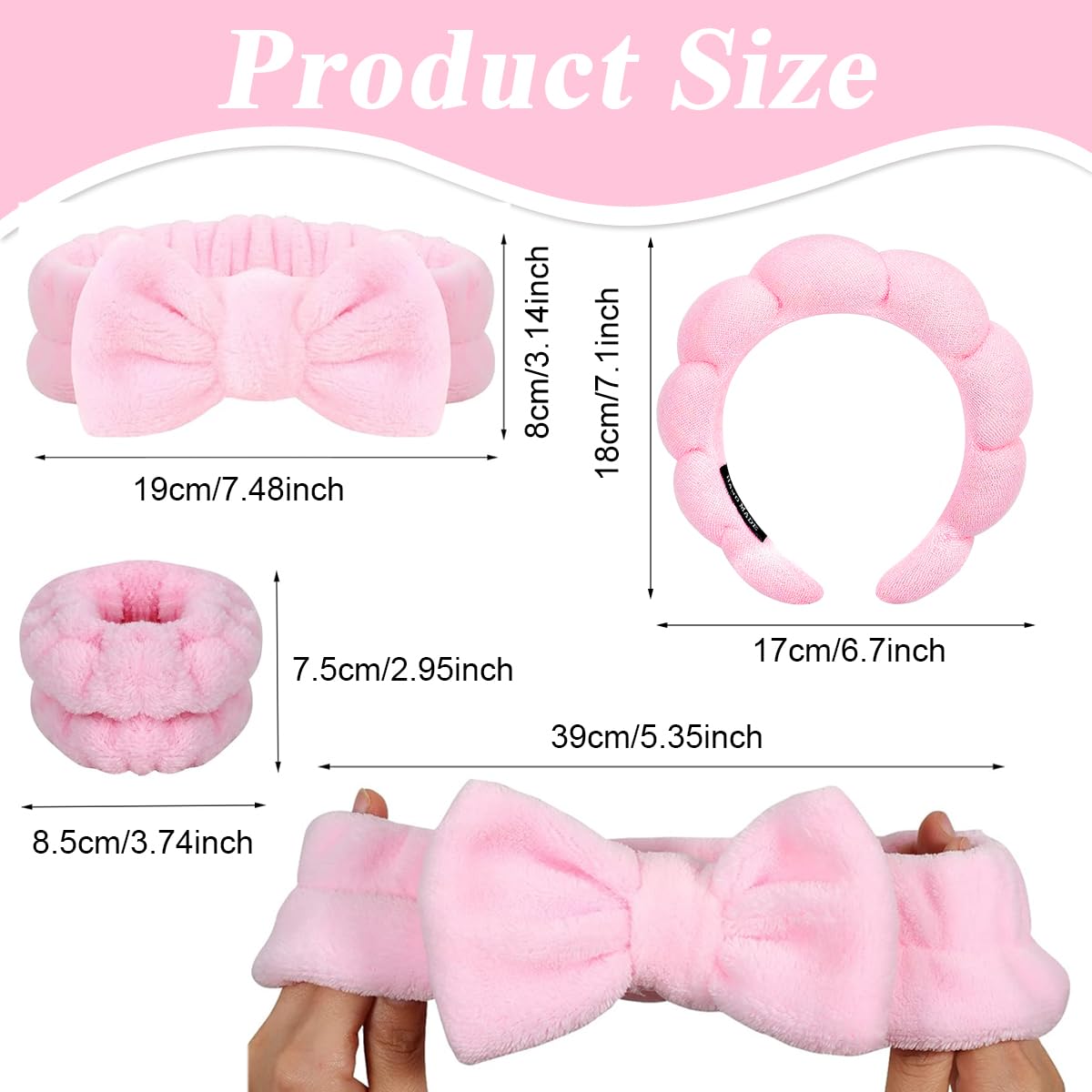 MAYCREATE Face Wash Headband Set for Skincare with Flannel Wristbands and Sunflower Edge | Pink 4Pcs Combo for Women
