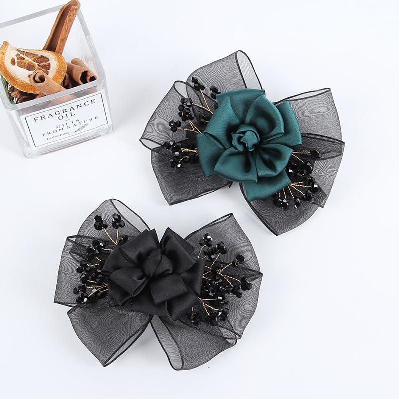 MAYCREATE® Barrette Hair Bun Nets Flower Naker Accessories for Women Green Floral Snood Net Spring Clip Dancer Nurse Work Daily 2PCS