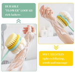 MAYCREATE Bath Back Scrub Brush with Dual Sided Puff and Textured Exfoliating Surface | Ergonomic Long Handle for Women and Men