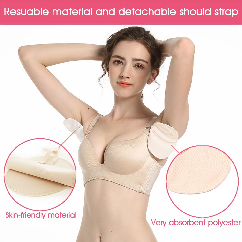MAYCREATE Sweat Pads for Underarms with Invisible Shoulder Strap and Washable Polyester | 2 Pcs Reusable Pads for Women and Men