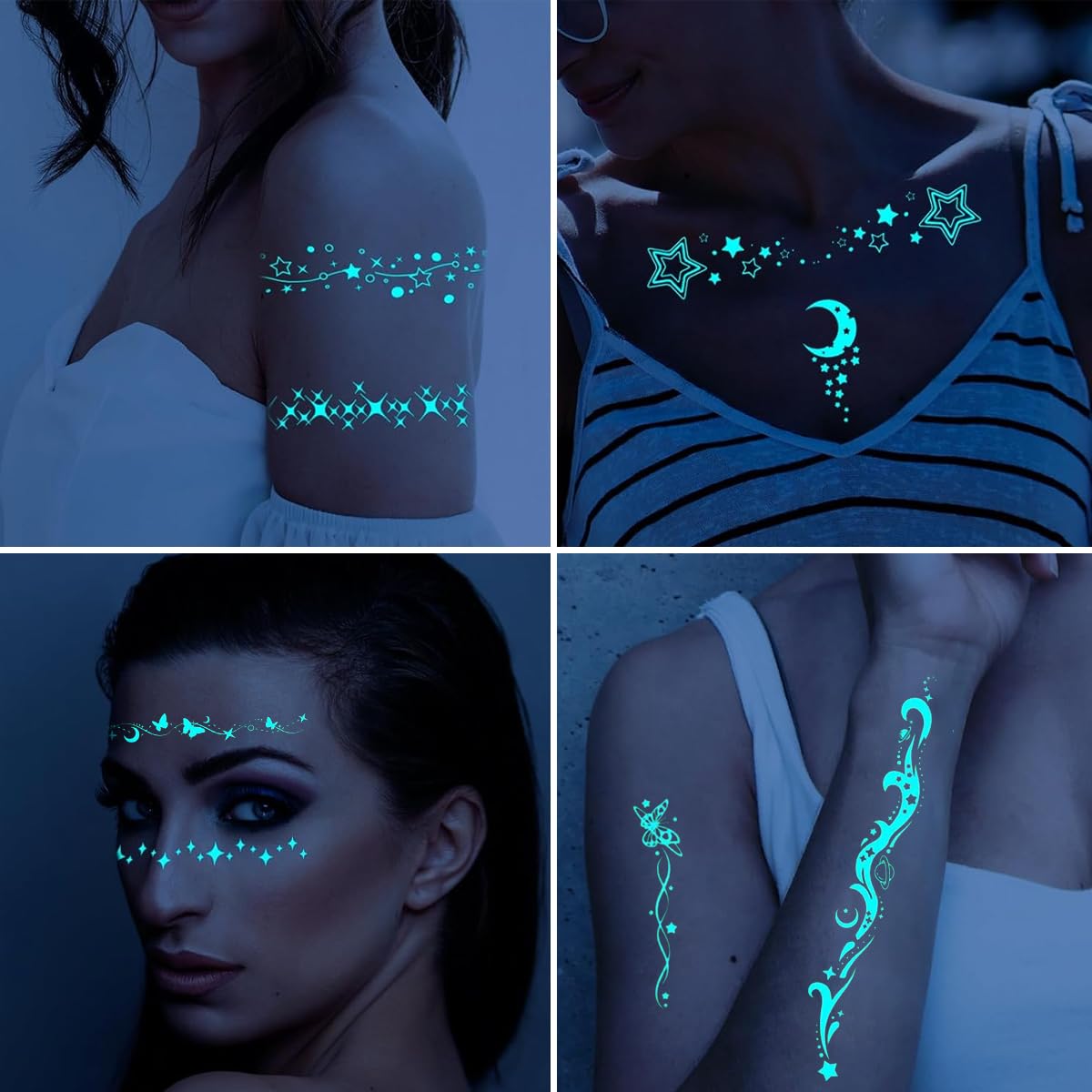 MAYCREATE Temporary Tattoos for Women with 4 Sheets Glow in the Dark Designs | Waterproof Party Stickers