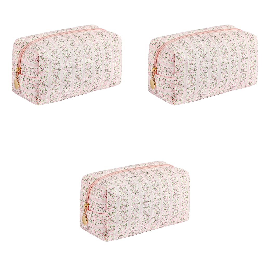 MAYCREATE Makeup Organizer Bag for Travel with Soft Cloth Build and Zipper Closure | Pink Floral 20.5x9x9.5cm Set