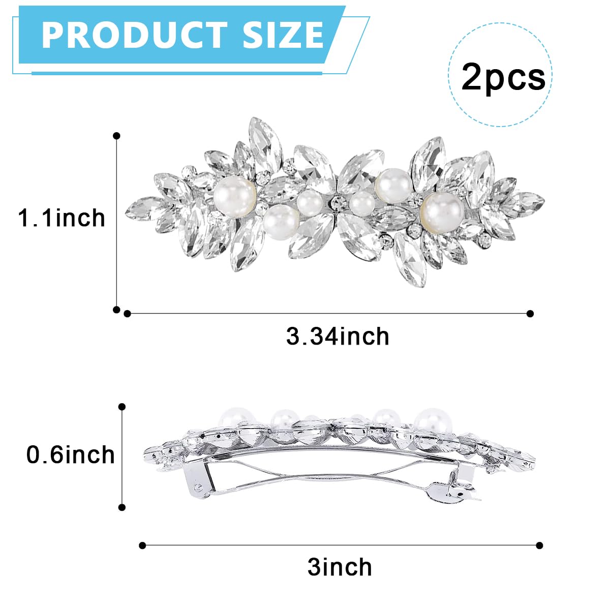 MAYCREATE® 2pcs Rhinestone Hair Clips for Women Stylish Pearl Crystal Hair Pins, Silver Bridal Bun Hair Accessories for Daily, Party, Wedding