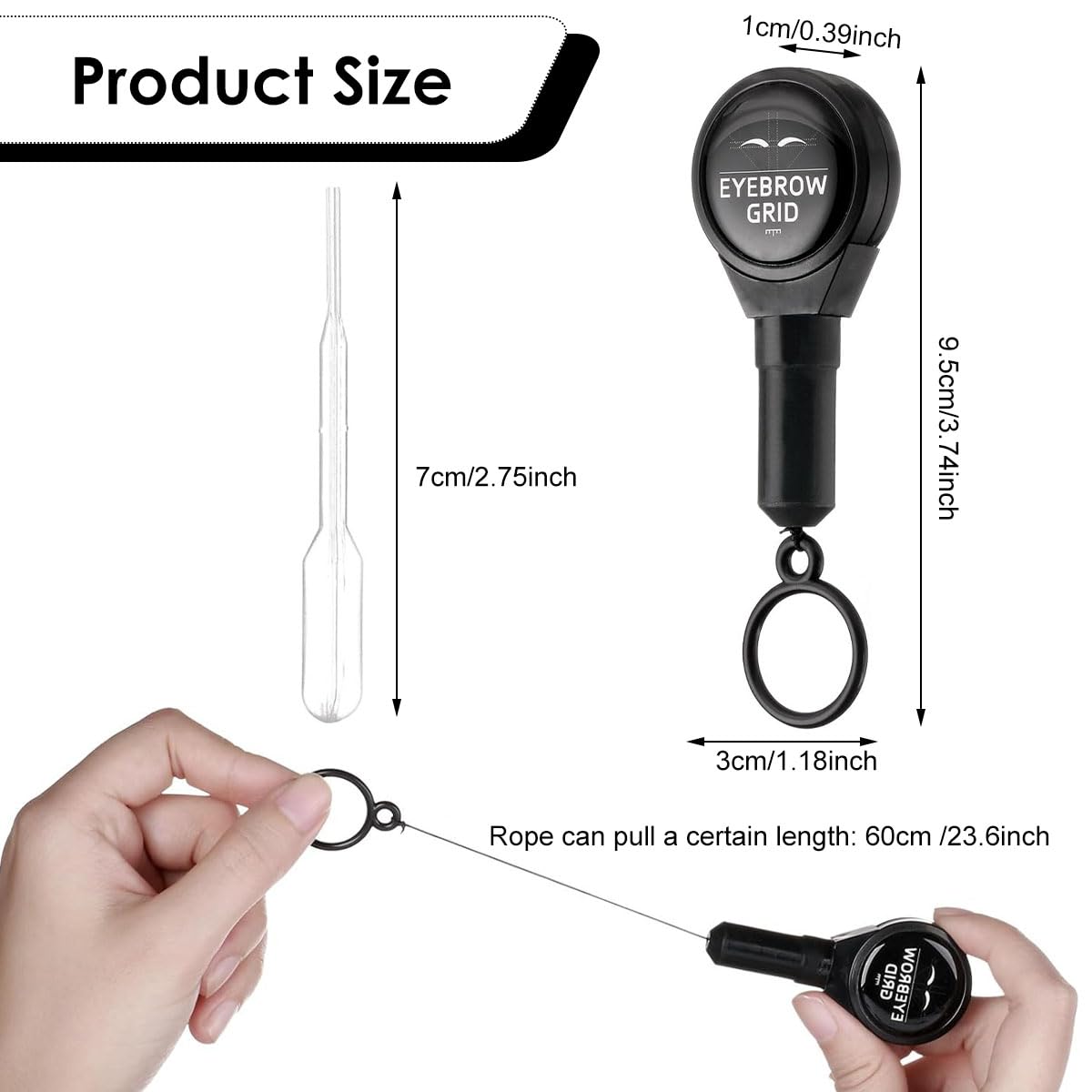 MAYCREATE Retractable Eyebrow Mapping Ruler for Makeup Artists with Grid Guide and Loop Handle