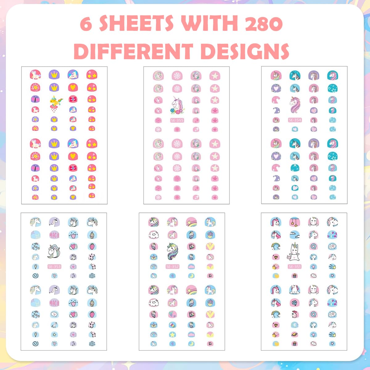 MAYCREATE Nail Stickers for Kids with 6 Sheets Cute Cartoon Unicorn Decals | DIY Party Fun