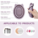 MAYCREATE Makeup Brush Cleaner Mat for Brushes and Sponges with Textured Patterns | Foldable Silicone Cleaning Bowl and Hanging Drying Net