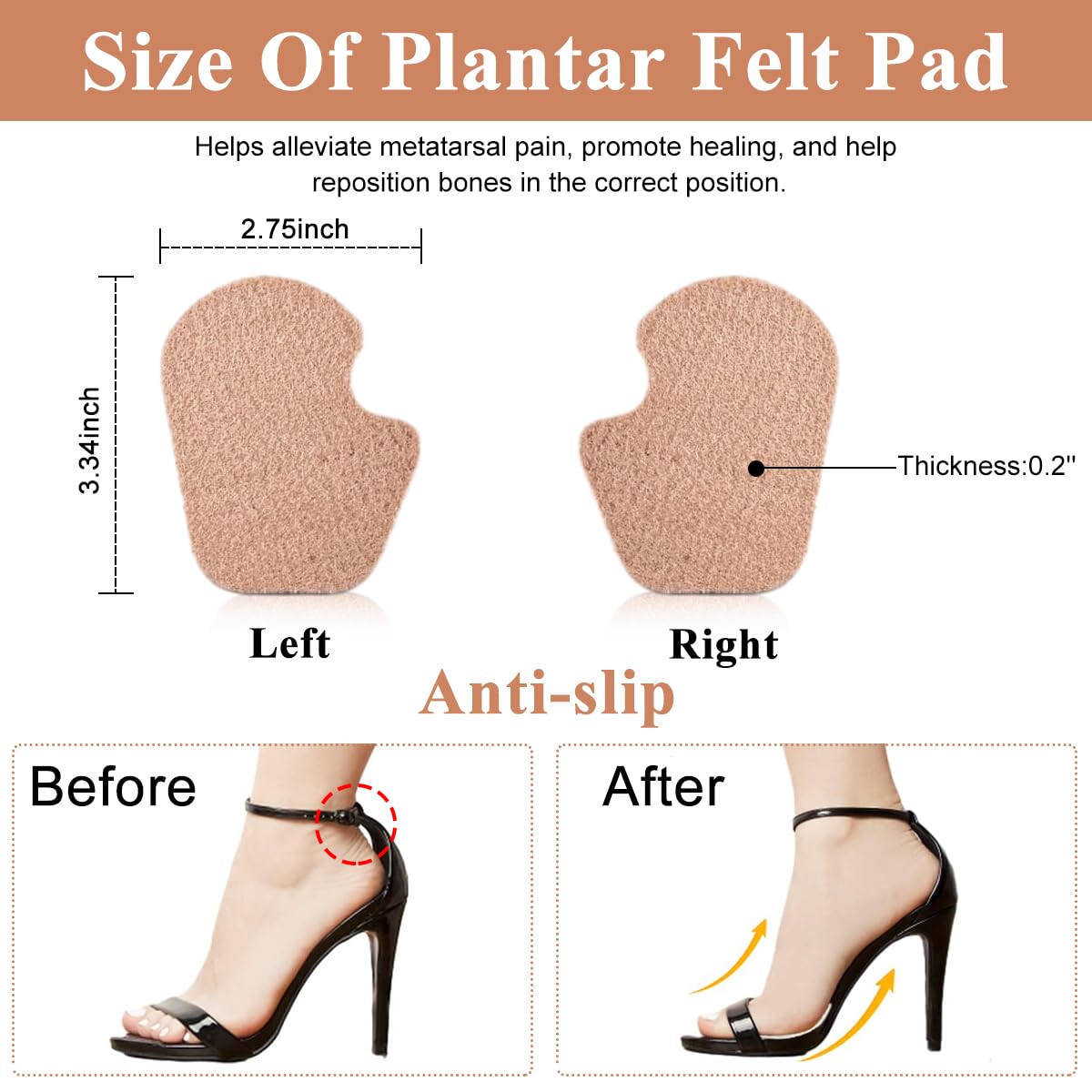 MAYCREATE Foot Cushion Shoe Insoles for Pain Relief with Self Adhesive Wool Felt | 3 Pairs