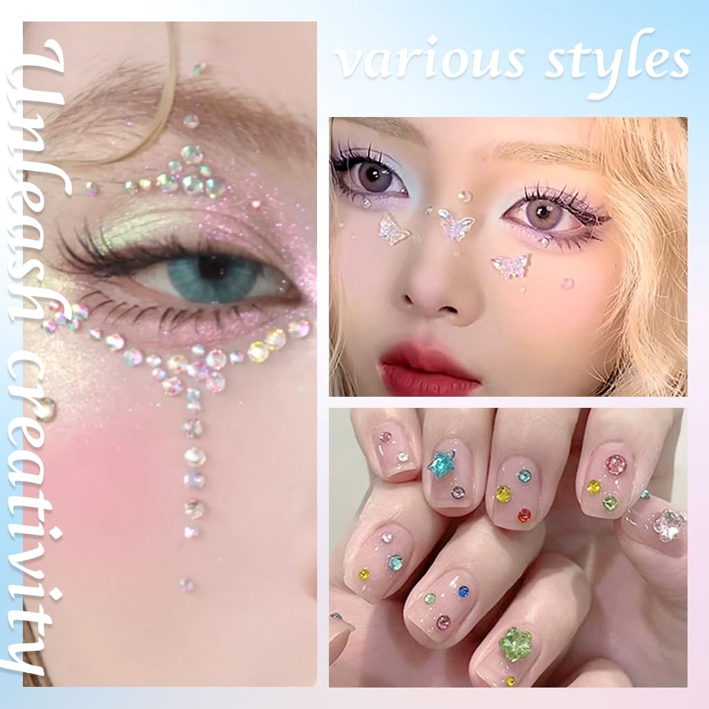MAYCREATE Face Gems Stickers for Festivals with Self Adhesive Design | 5 Sheets for Kids and Women
