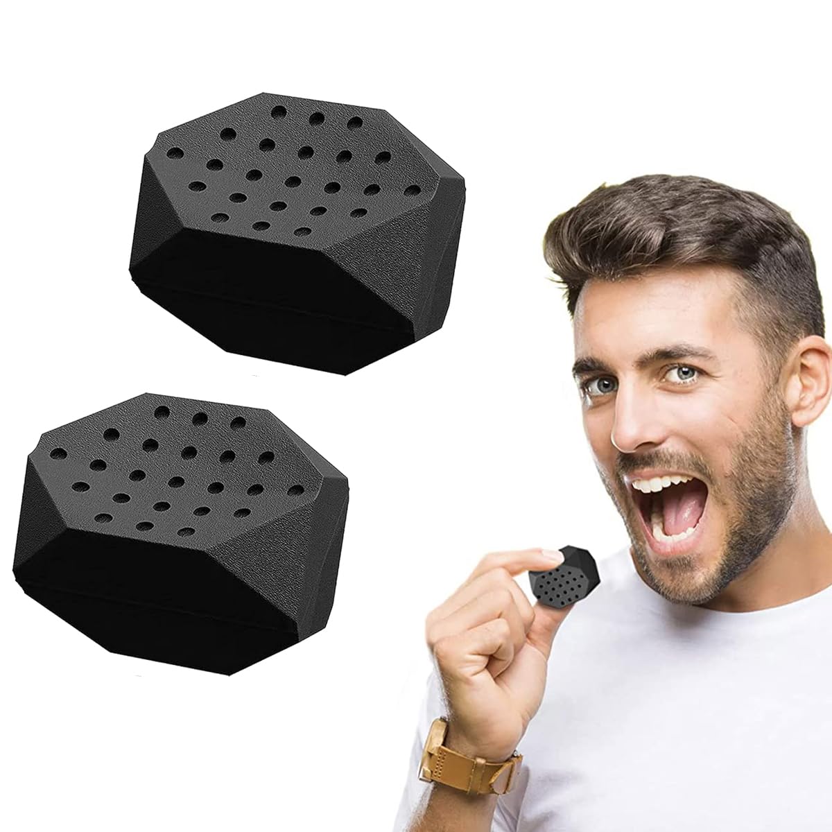 MAYCREATE Jawline Exerciser for Facial Toning with 2pcs 45lbs Silicone Trainers | Black