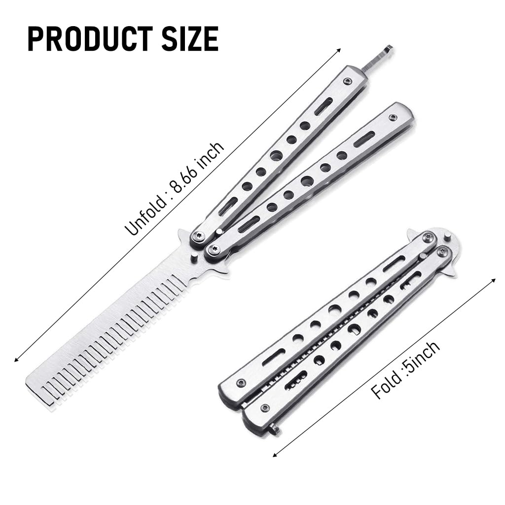 MAYCREATE Butterfly Comb for Training with Hex Screw Fixing and 22cm Folding Design | Stainless Steel