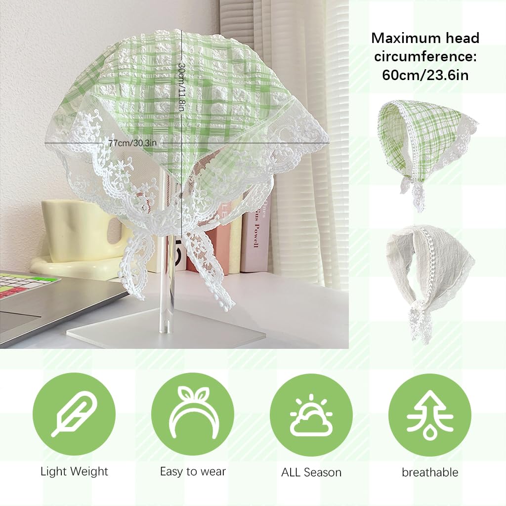MAYCREATE Head Scarf for Women featuring Lace Checked Design and Countryside Style | 2Pcs Set