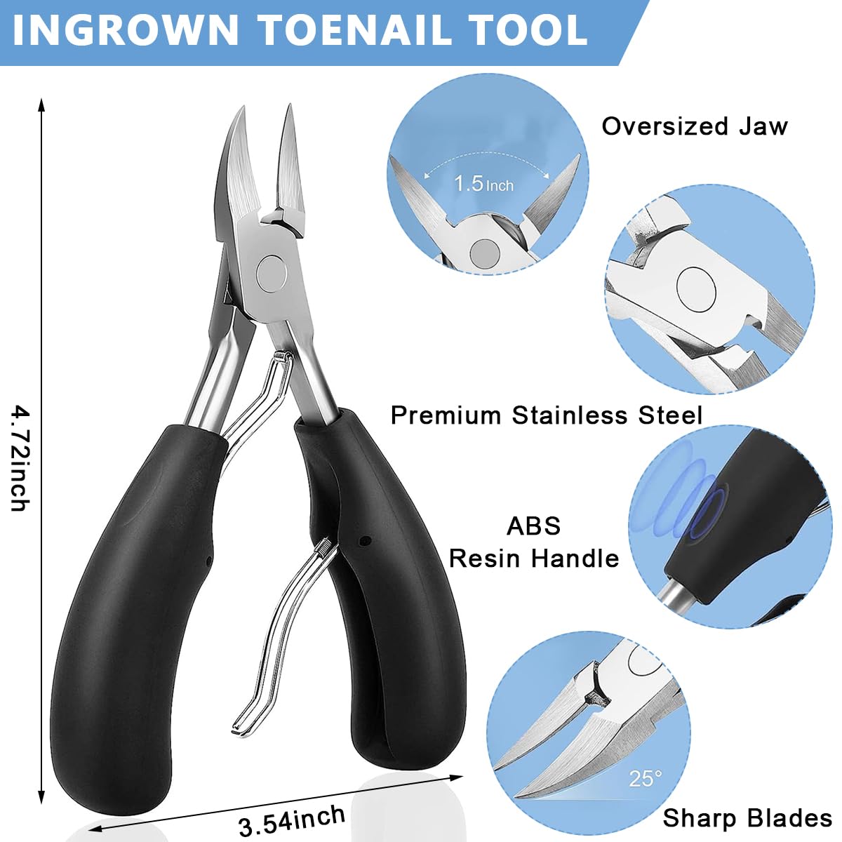 MAYCREATE Toenail Clipper Kit for Ingrown and Thick Nails with Rotatable Clipper | 7pcs Stainless Steel Set for Men and Women