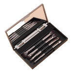 MAYCREATE® Travel Makeup Brush Kit Set of 5Pcs, Double End Eye Brushes Slanted Contour Brush, Portable Makeup Tools with Storage Case, Built in Touch Up Mirror & Cleaning Sponge