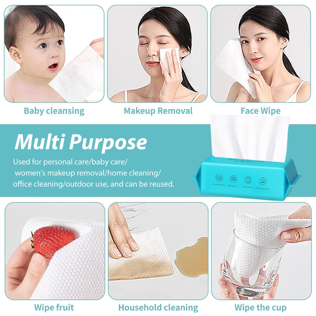 MAYCREATE Disposable Towels for Face and Baby Care featuring Dry and Wet Dual Use | 144 Count 100% Cotton