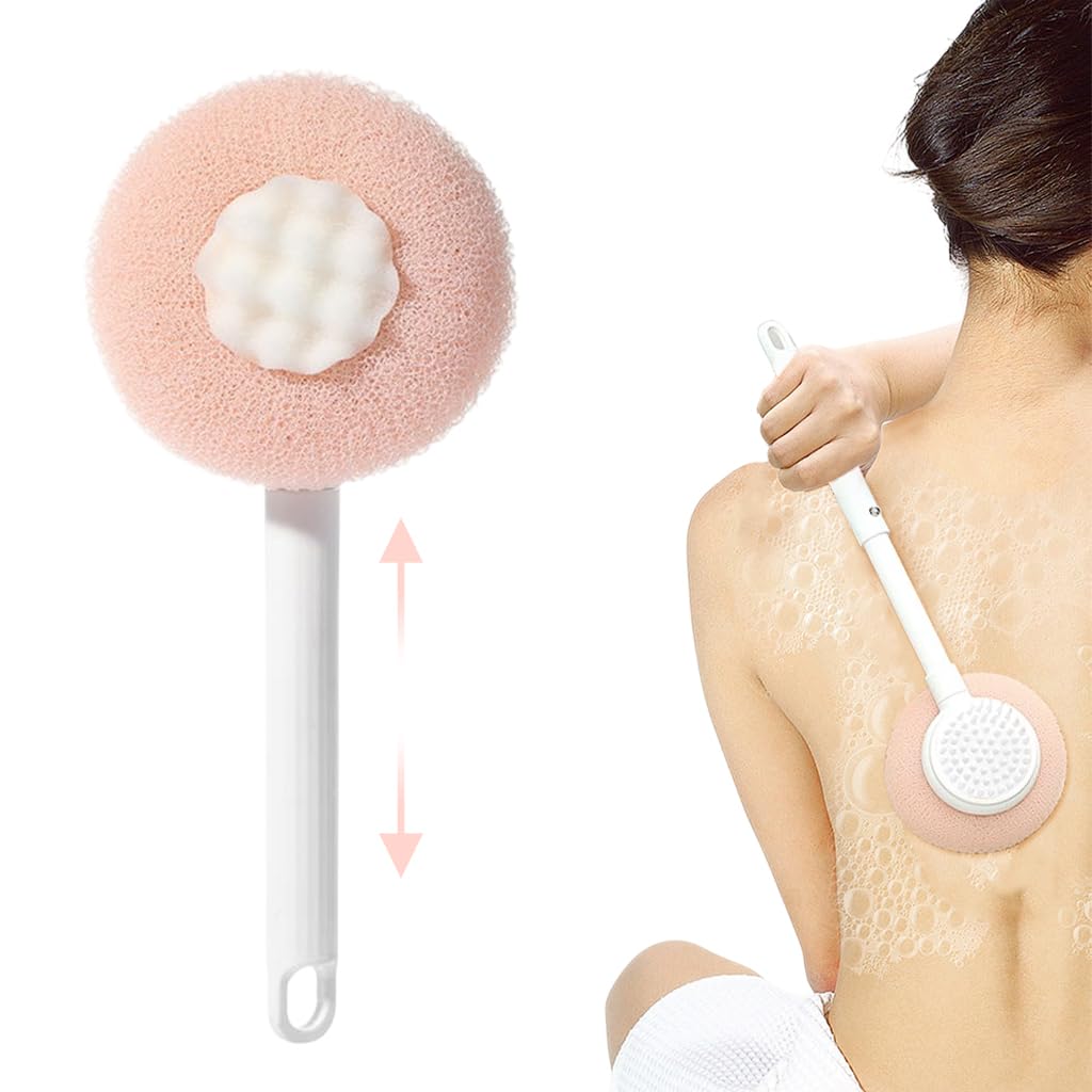 MAYCREATE Back Scrubber for Shower with Dual-Sided Loofah and Bristles | 14.8 in Telescopic Handle