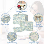 MAYCREATE Makeup Pouch Bag Set for Travel with 3pcs Quilted Cotton Blue Floral Organizer