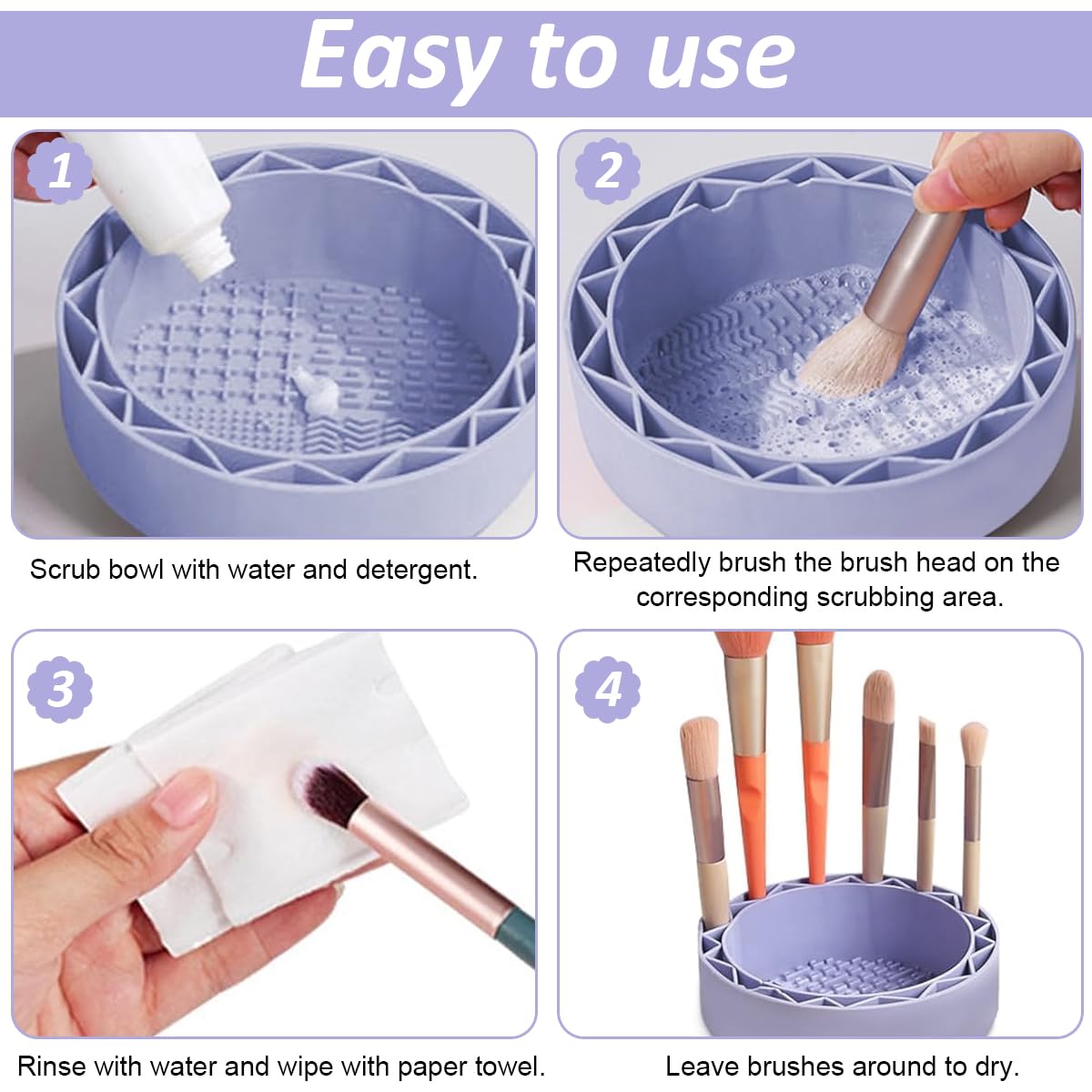 MAYCREATE® Silicone Makeup Brush Cleaner & Drying Holder 2-in-1 Design Portable Sillicon Brushes Cleaning Mat, Makeup Brush Cleaning Tool Bowl Organizer and Drying Rack - Purple