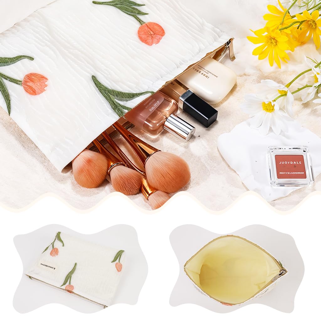 MAYCREATE Tulips Makeup Pouch Bag for Travel with Smooth Zipper Closure and 26x19cm Capacity | Textured Polyester Organizer for Women