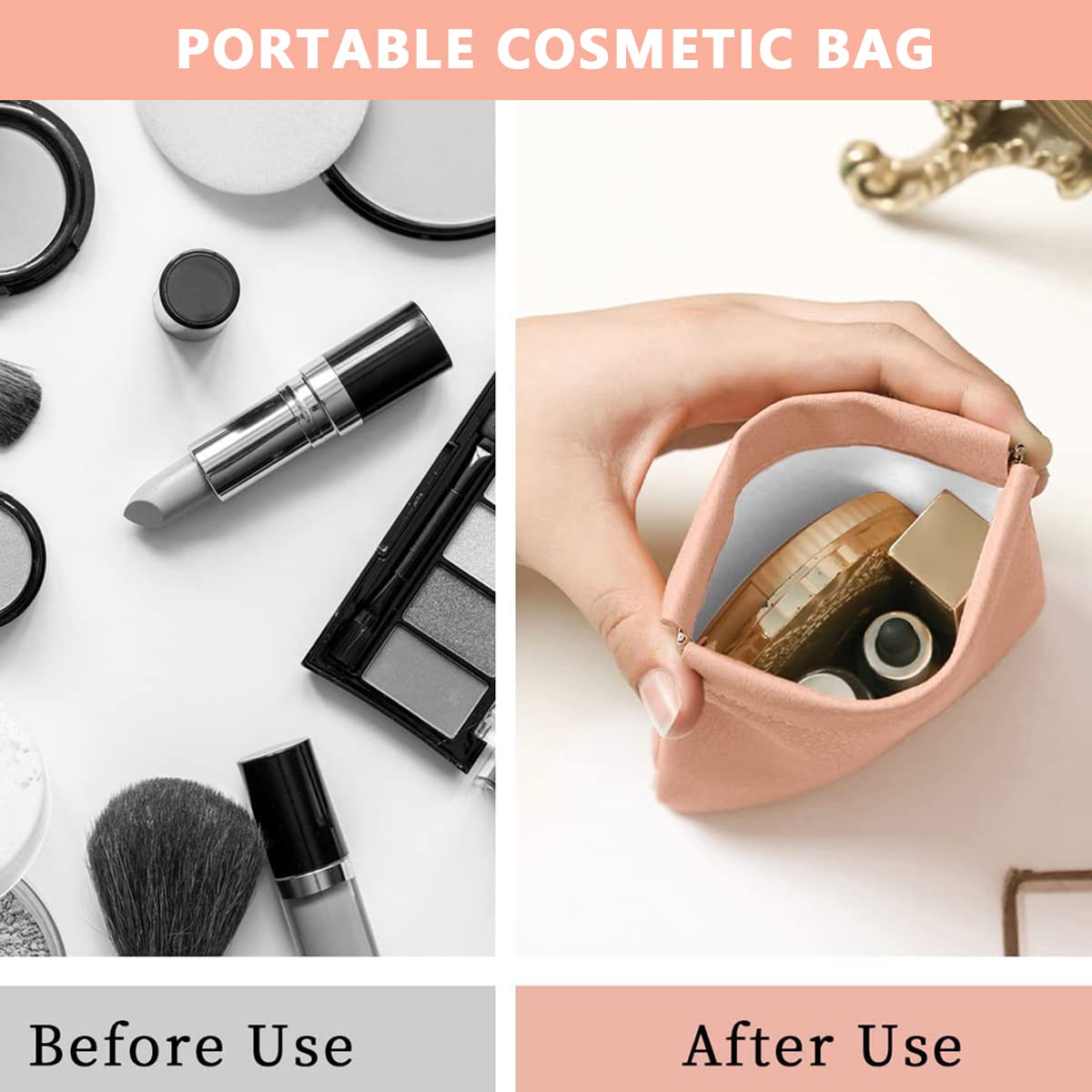 MAYCREATE 4 Pack Mini Makeup Bag Small Pouches For Women Pu Cosmetic Bag Squeeze Top Pocket Storage Pouch For Coin Purse Lipstick Jewelry Accessories (Self-Closing, 4.3X4.7In), Assorted