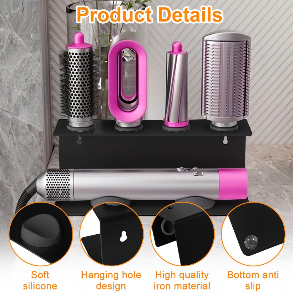 MAYCREATE Curling Iron Holder Attachments for Dyson Multi Styler with Double Layer Storage | Wall Mounted Black Organizer