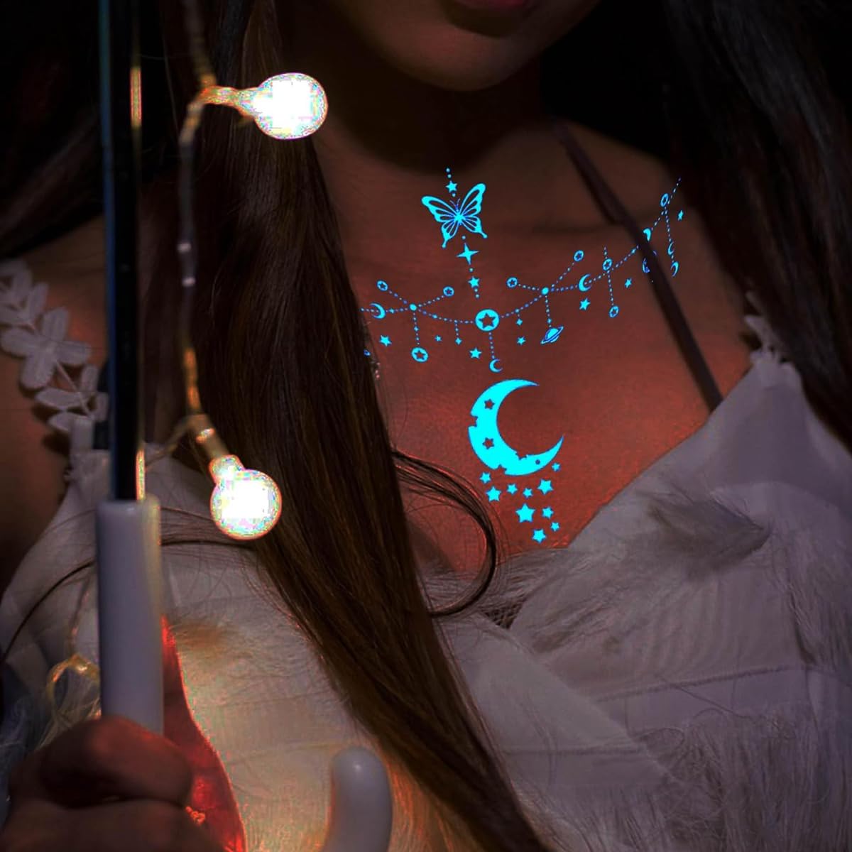MAYCREATE Temporary Tattoos for Women with 4 Sheets Glow in the Dark Designs | Waterproof Party Stickers