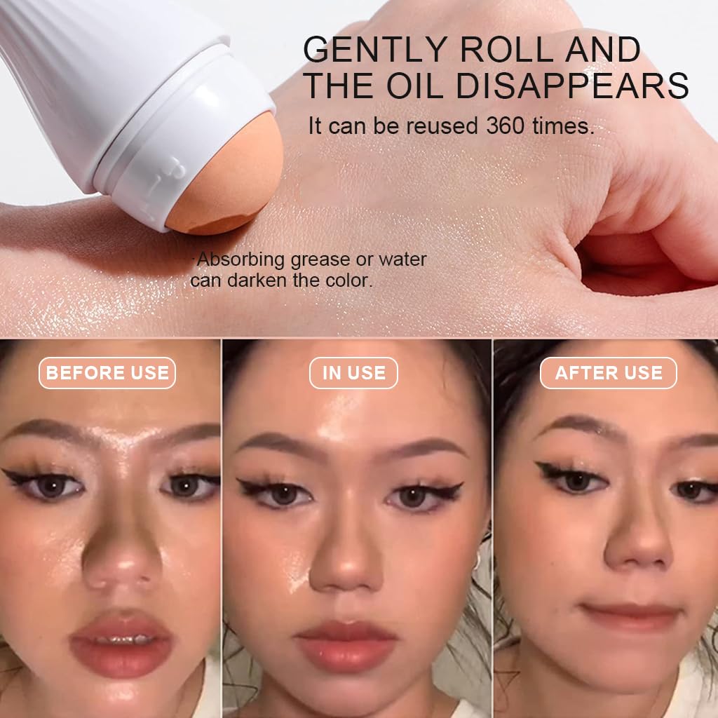 MAYCREATE Oil Absorbing Roller for Oily Skin with Dual Head Volcanic Stones | 2Pcs Reusable Face Tool
