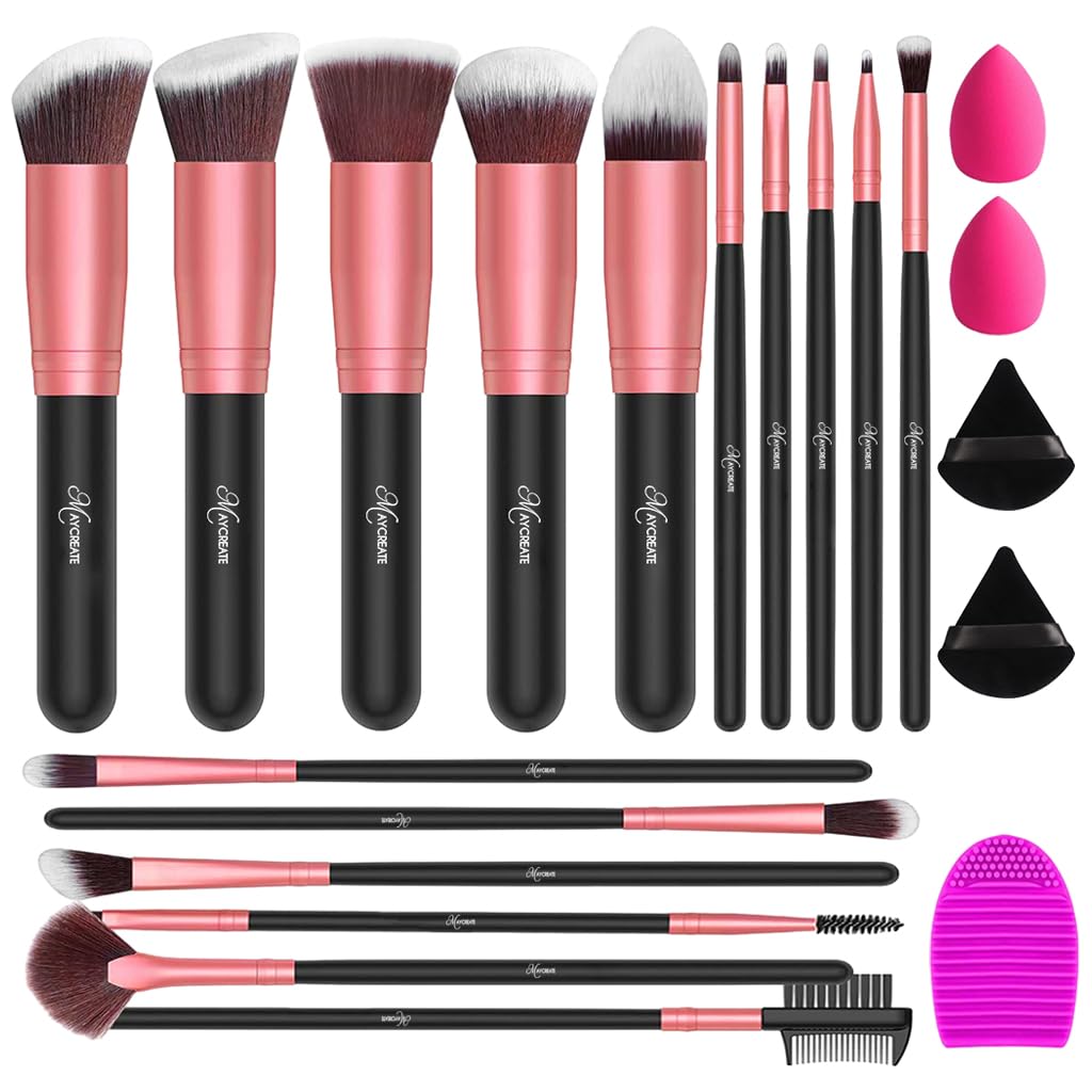 MAYCREATE® Makeup Brush Set Professional 22PCS with Storage Pouch Brush Sets in Makeup with Ultra Soft Bristles Premium Makeup Brushes Kit with 2 Makeup Sponges+2 Powder Puff +1 Brush Cleaner