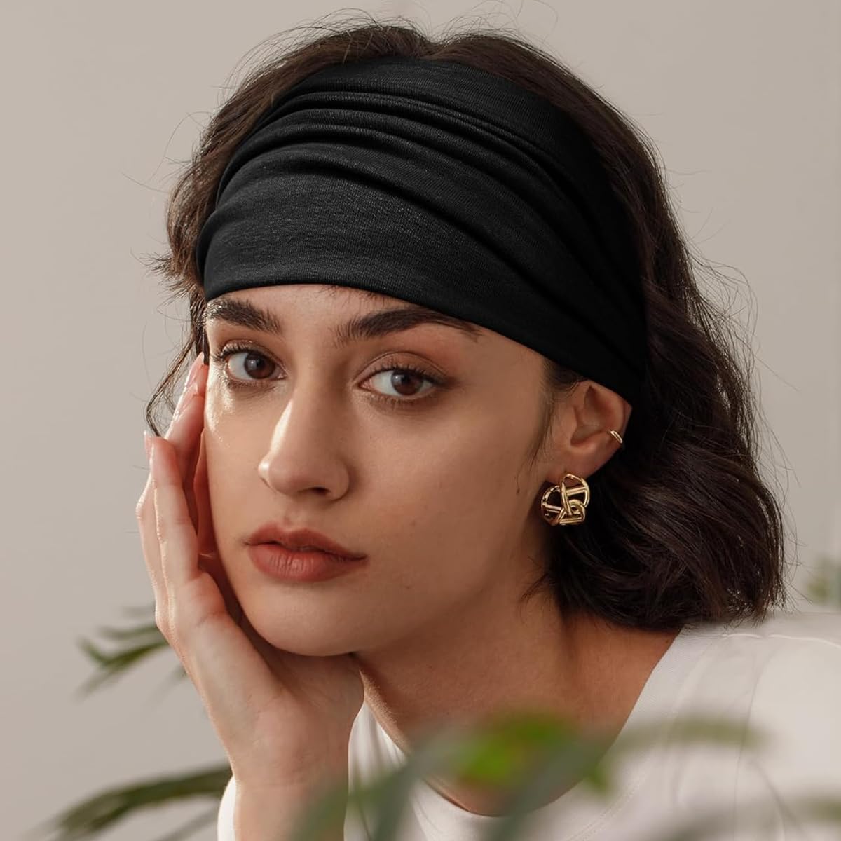 MAYCREATE Wide Headband for Women featuring 9×7 in Stretch Fit and 3 Cotton Colors | Yoga & Fitness