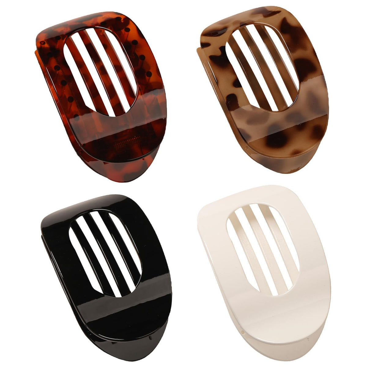MAYCREATE® 4PCS Flat Hair Clips, Round Flat Claw Clips for Women and Girls, Strong Hold French Clip for Thick Thin Hair, Stylish Classic Barrettes (Leopard)