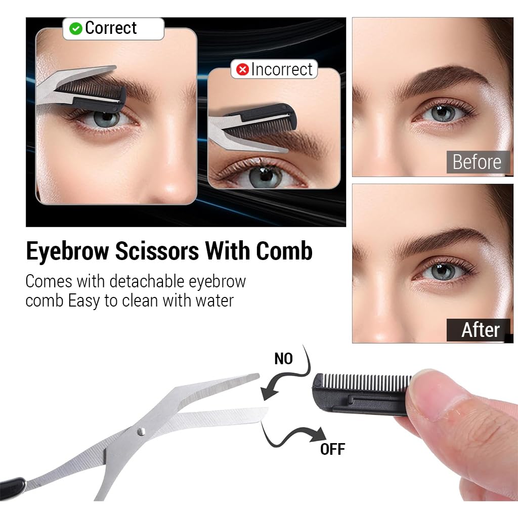 MAYCREATE Eyebrow Trimmer Kit 6 Pcs for Precise Grooming with Stainless Steel Tools | Travel Ready for Women and Men