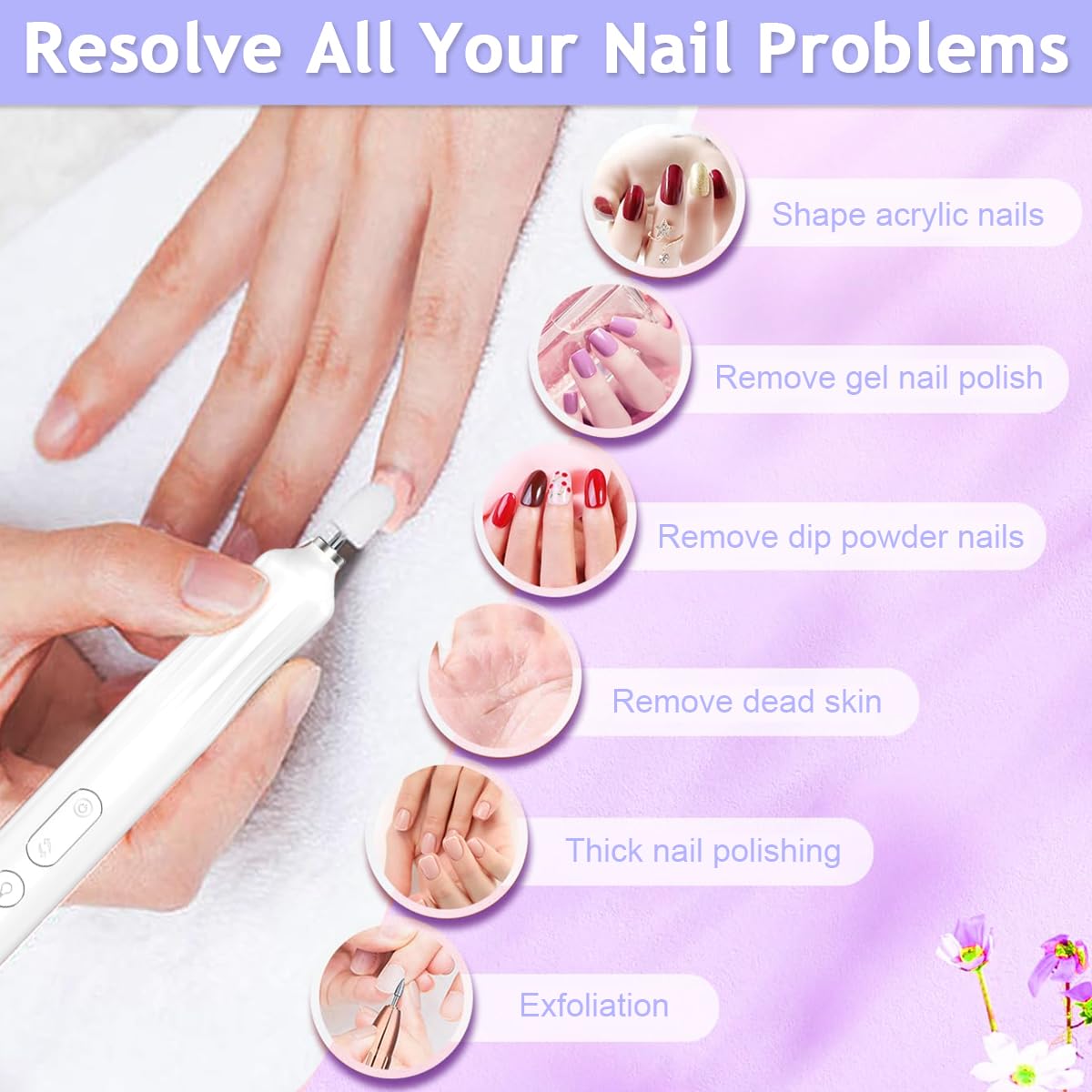 MAYCREATE Nail Drill Machine with 5 Speeds and 6 Drill Bits for Gel Removal | USB Rechargeable Design