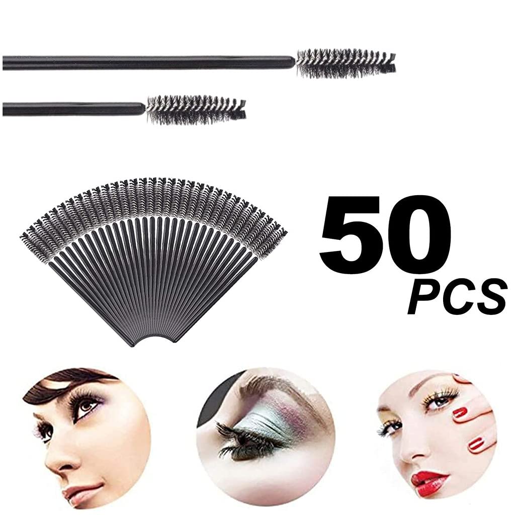MAYCREATE Eyelash Brushes for Extensions and Makeup with 50 pcs 10 cm Bendable Wands | Black Fiber Hair Spoolies