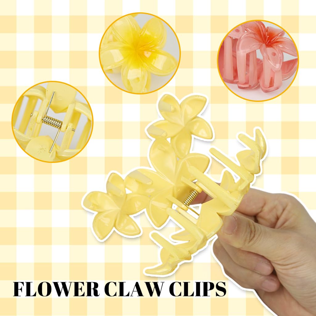 MAYCREATE Flower Claw Clip Set for Women featuring 4 Acrylic Plumeria Clips | Boho Hair Accessory