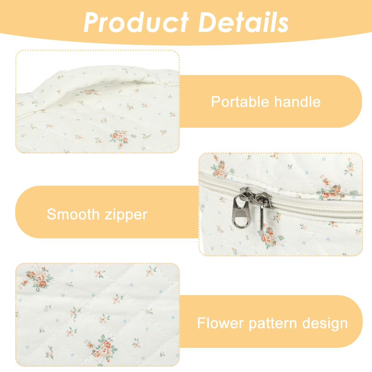 MAYCREATE Makeup Bag for Travel and Everyday Use with 25x15x16cm Capacity | Soft Cotton Floral Organizer